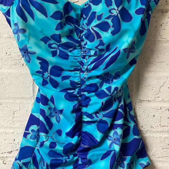 Vintage Blue One Piece Tropical Resort Swimsuit Small - Picture 3 of 8